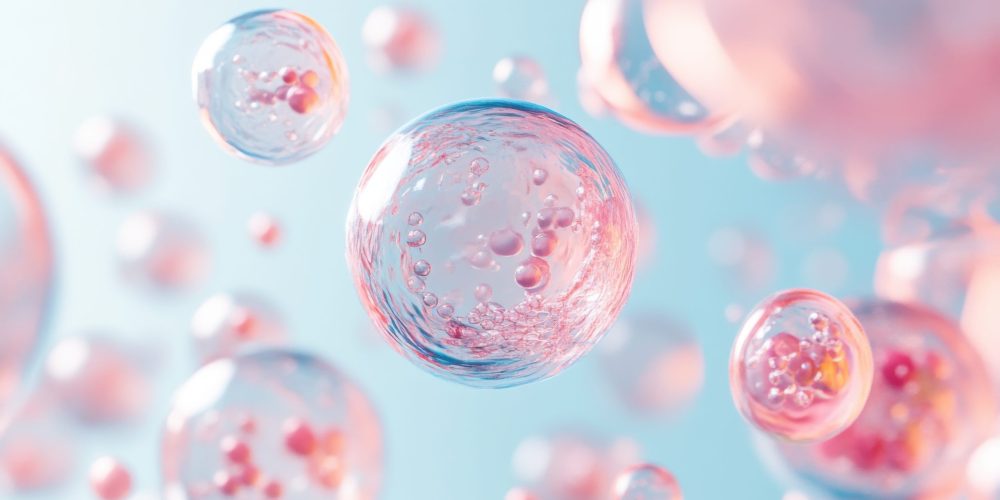 Minimalistic illustration of exosomes in a soft, dreamy design for scientific exploration. High quality photo